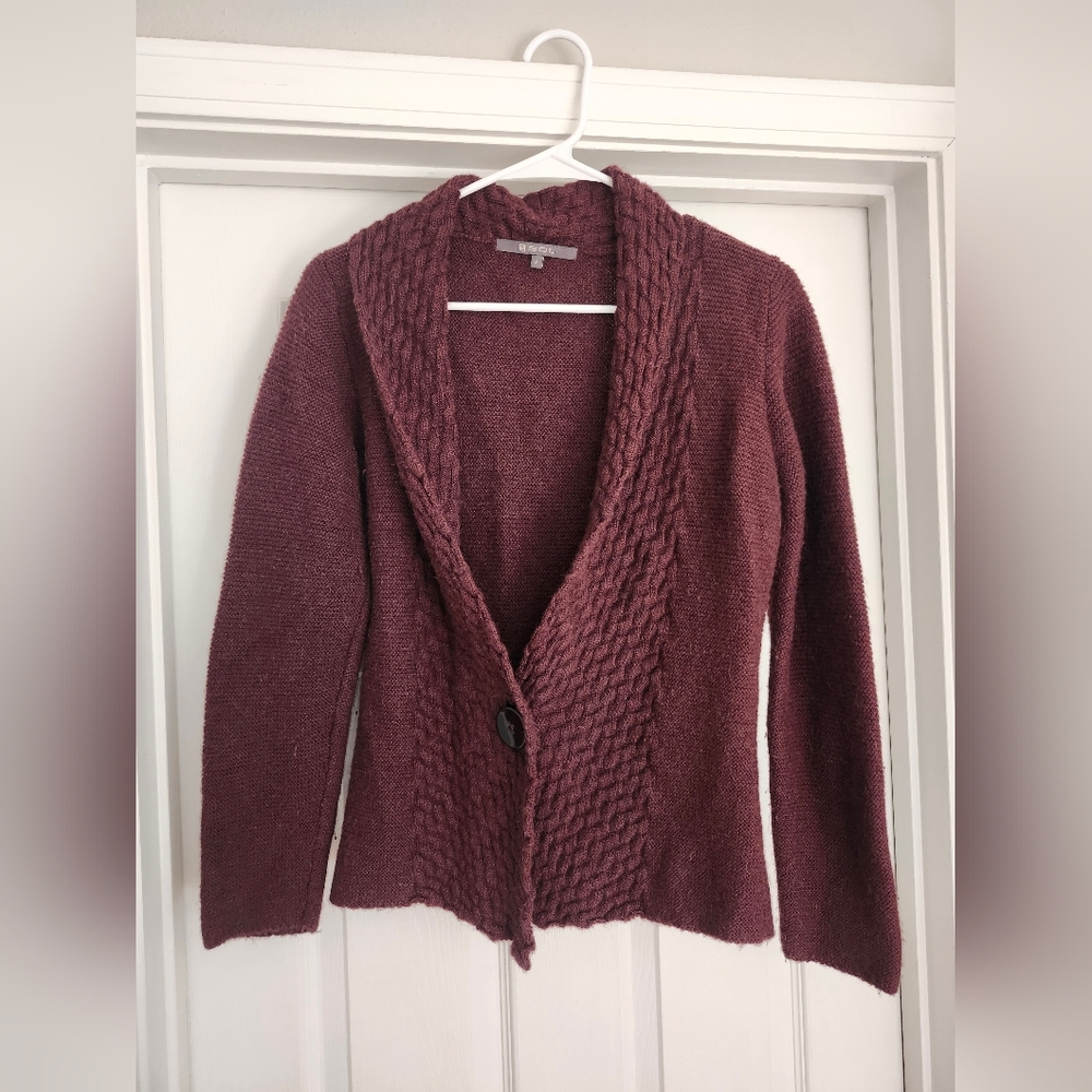 Womens Dark Plum Button Knit Cardigan S